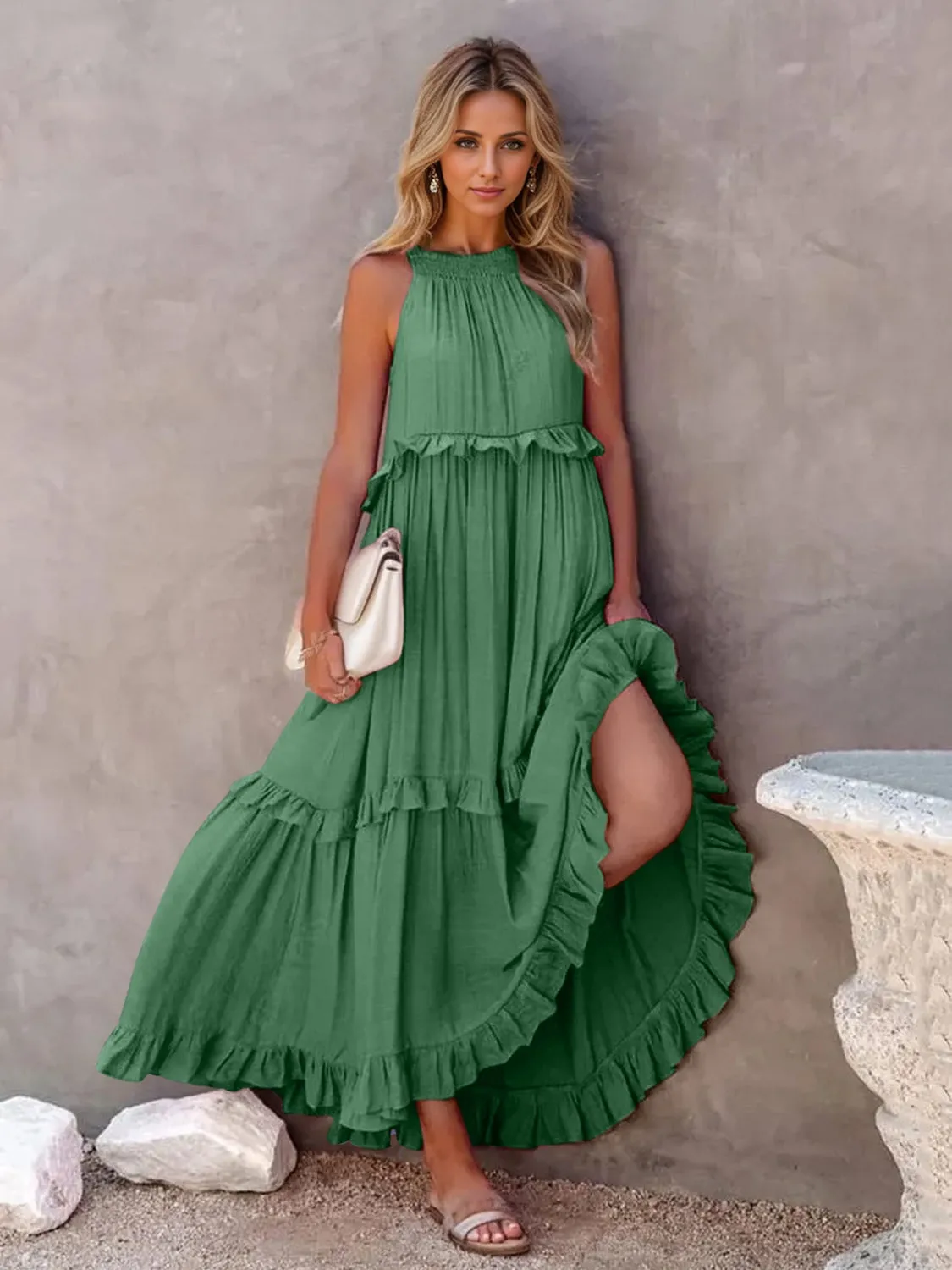 🌸 Ruffled Sleeveless Tiered Maxi Dress with Pockets 🌸