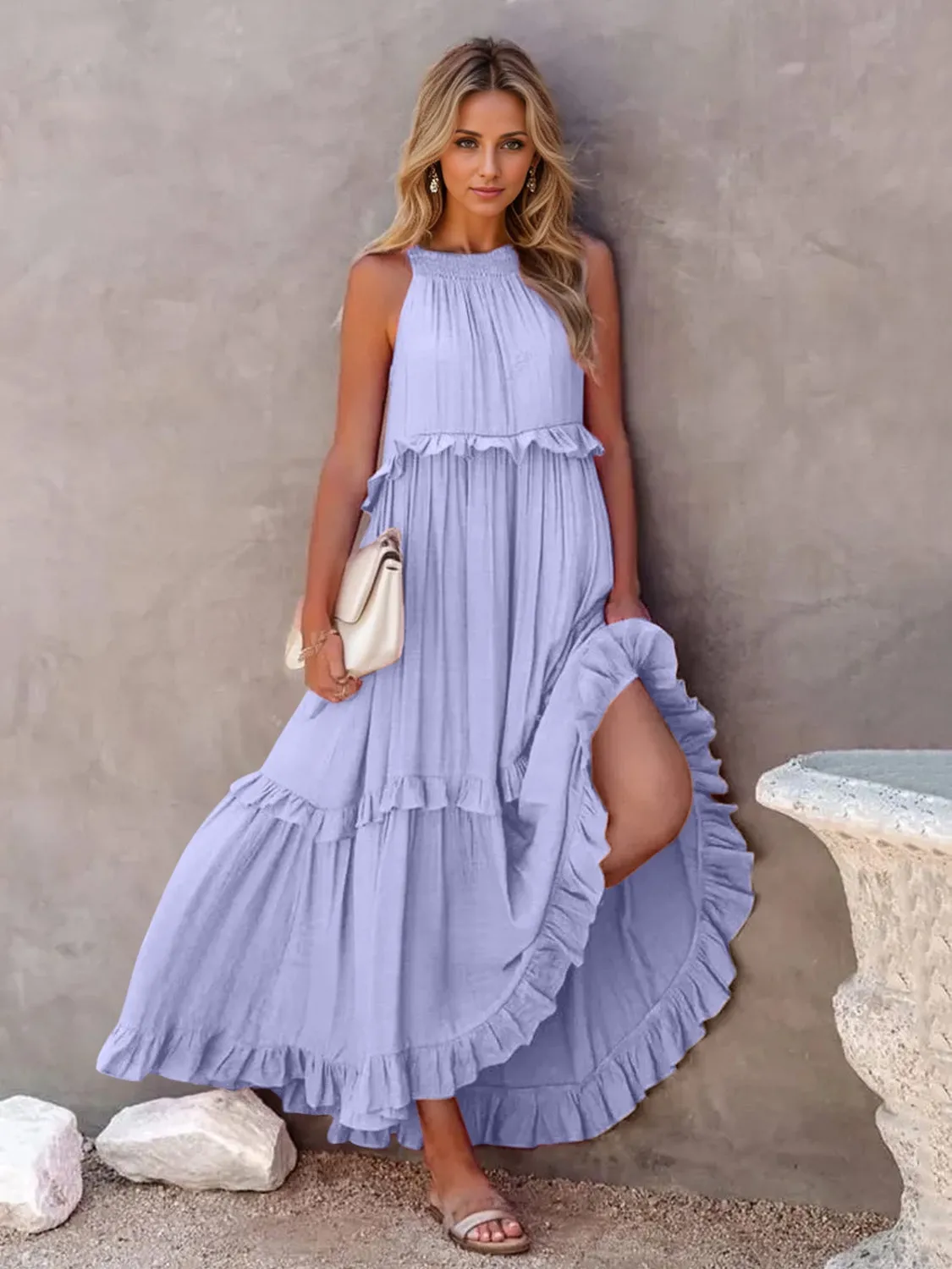 🌸 Ruffled Sleeveless Tiered Maxi Dress with Pockets 🌸