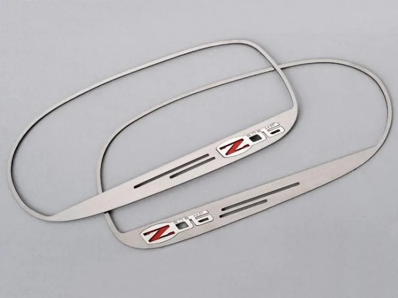 2006-2013 Z06 Corvette - Side View Mirror Trim Z06 505hp Style 2Pc - Brushed Stainless