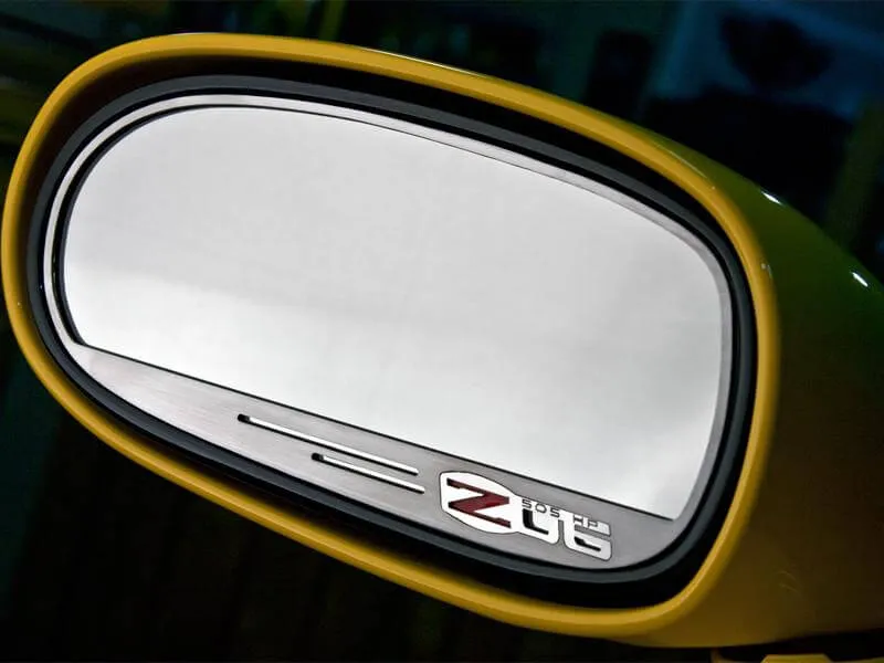 2006-2013 Z06 Corvette - Side View Mirror Trim Z06 505hp Style 2Pc - Brushed Stainless