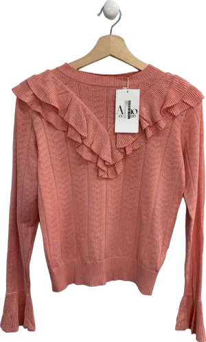 Amo Coral Pink Jasper Ruffled Knit Pullover UK S