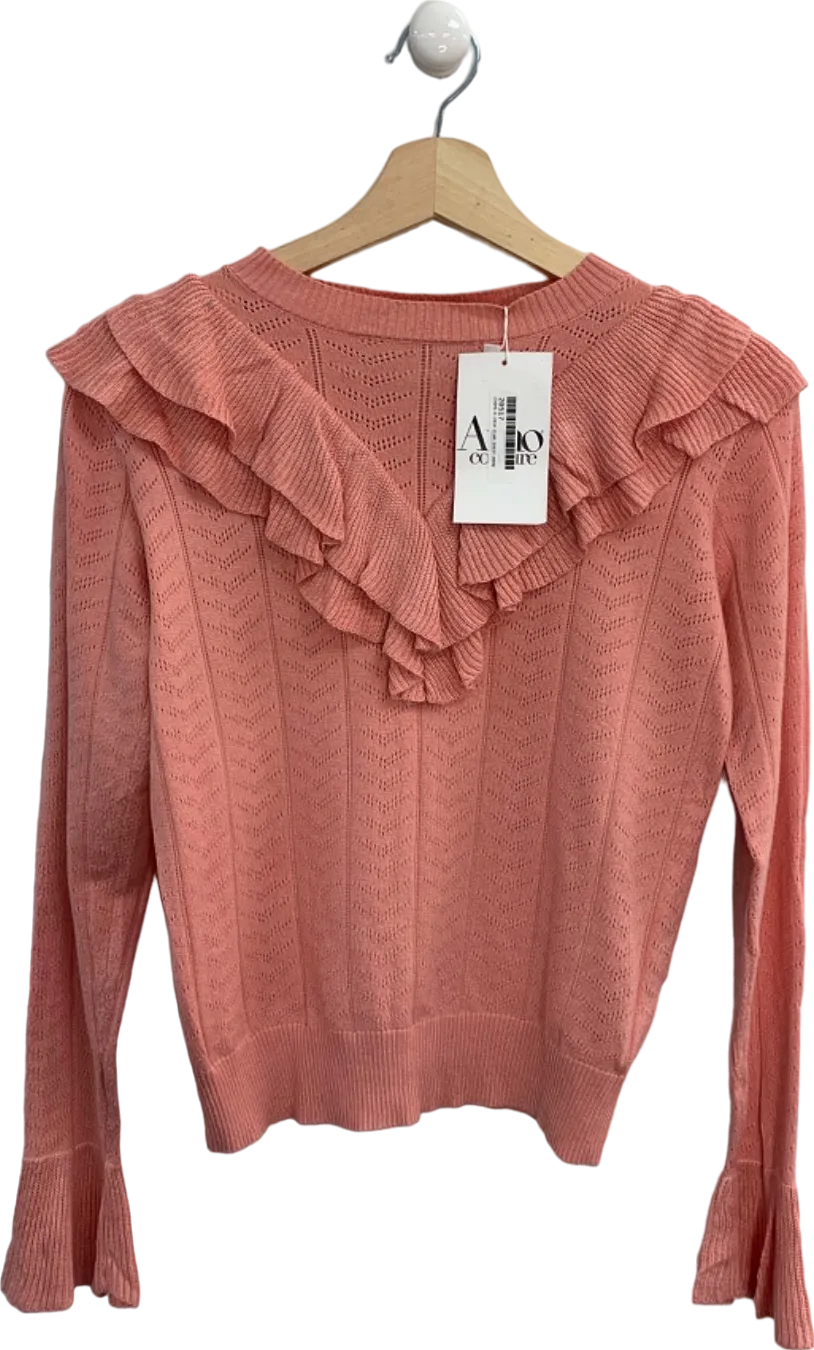 Amo Coral Pink Jasper Ruffled Knit Pullover UK S