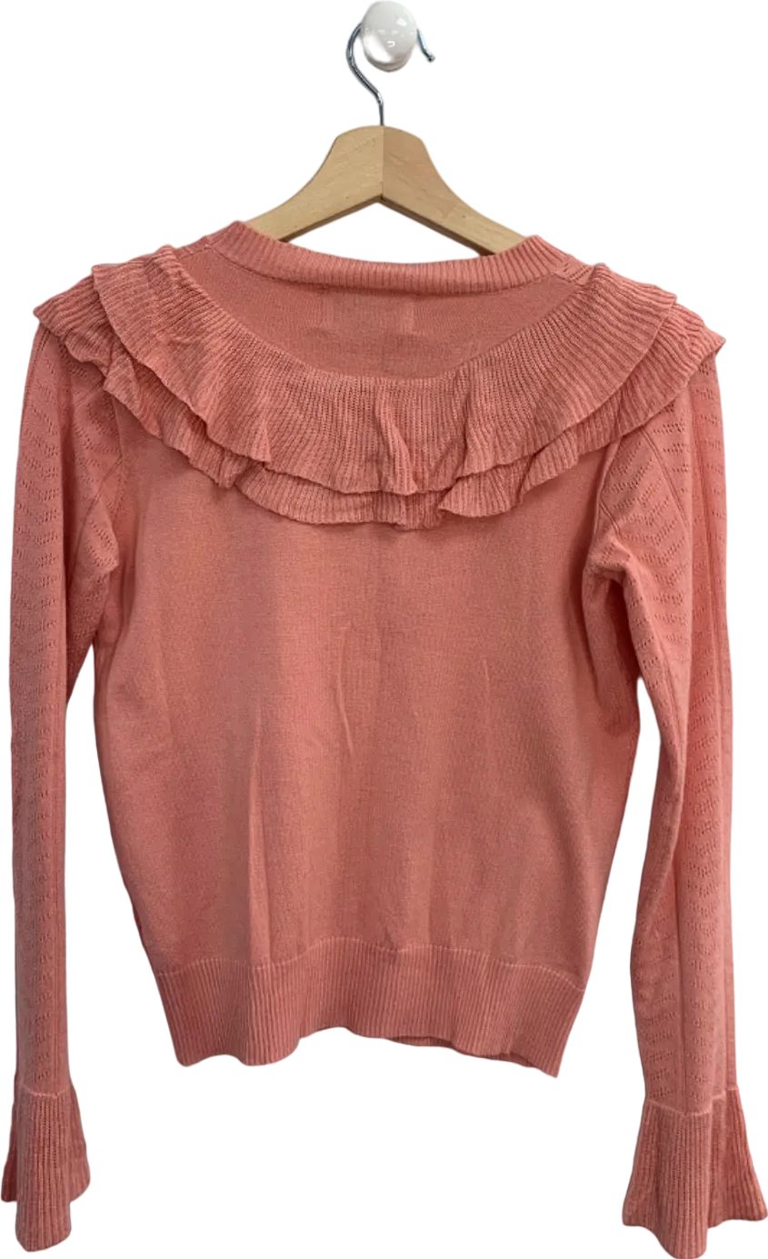 Amo Coral Pink Jasper Ruffled Knit Pullover UK S