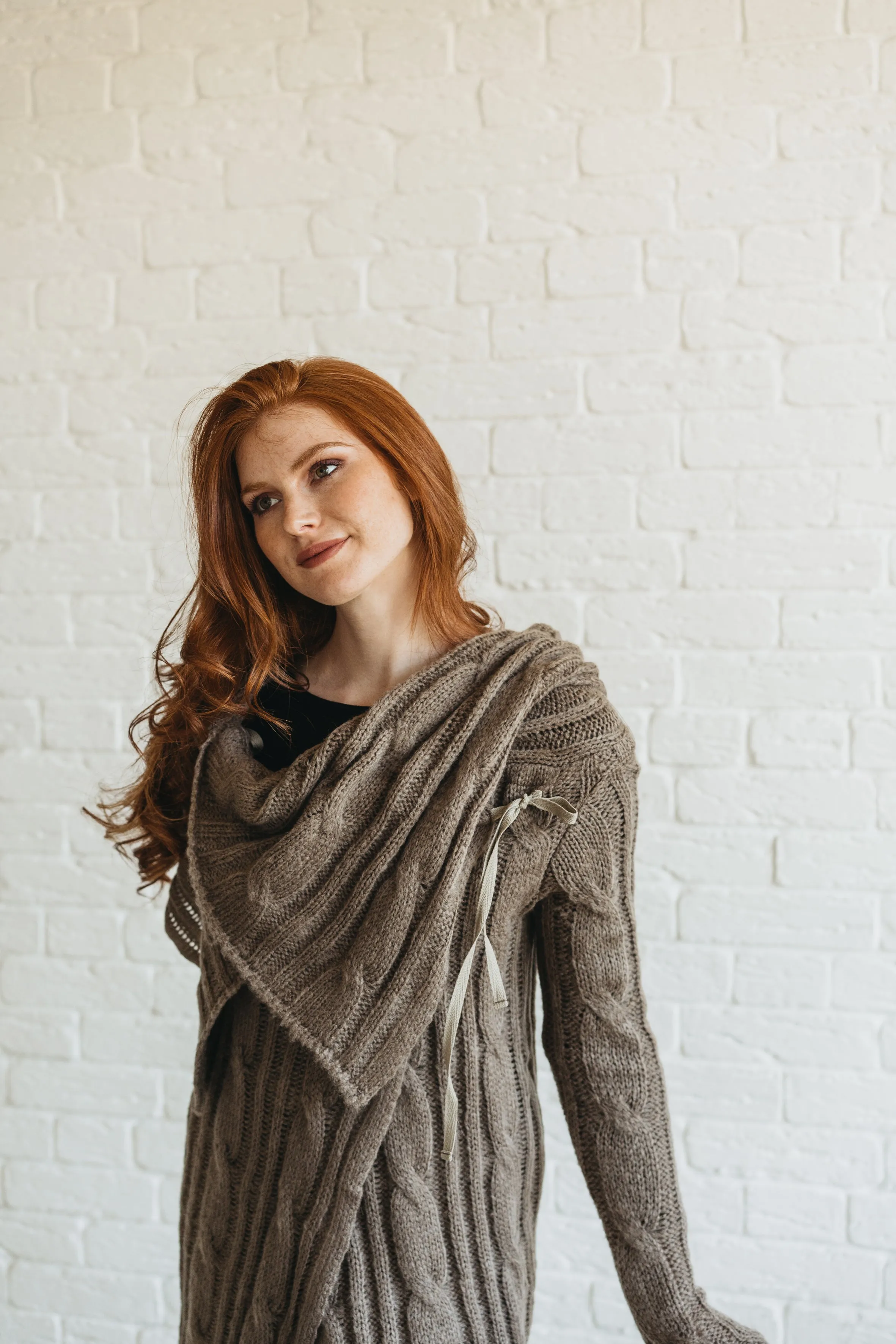 Asymmetrical Knit Cardigan with Draped Front