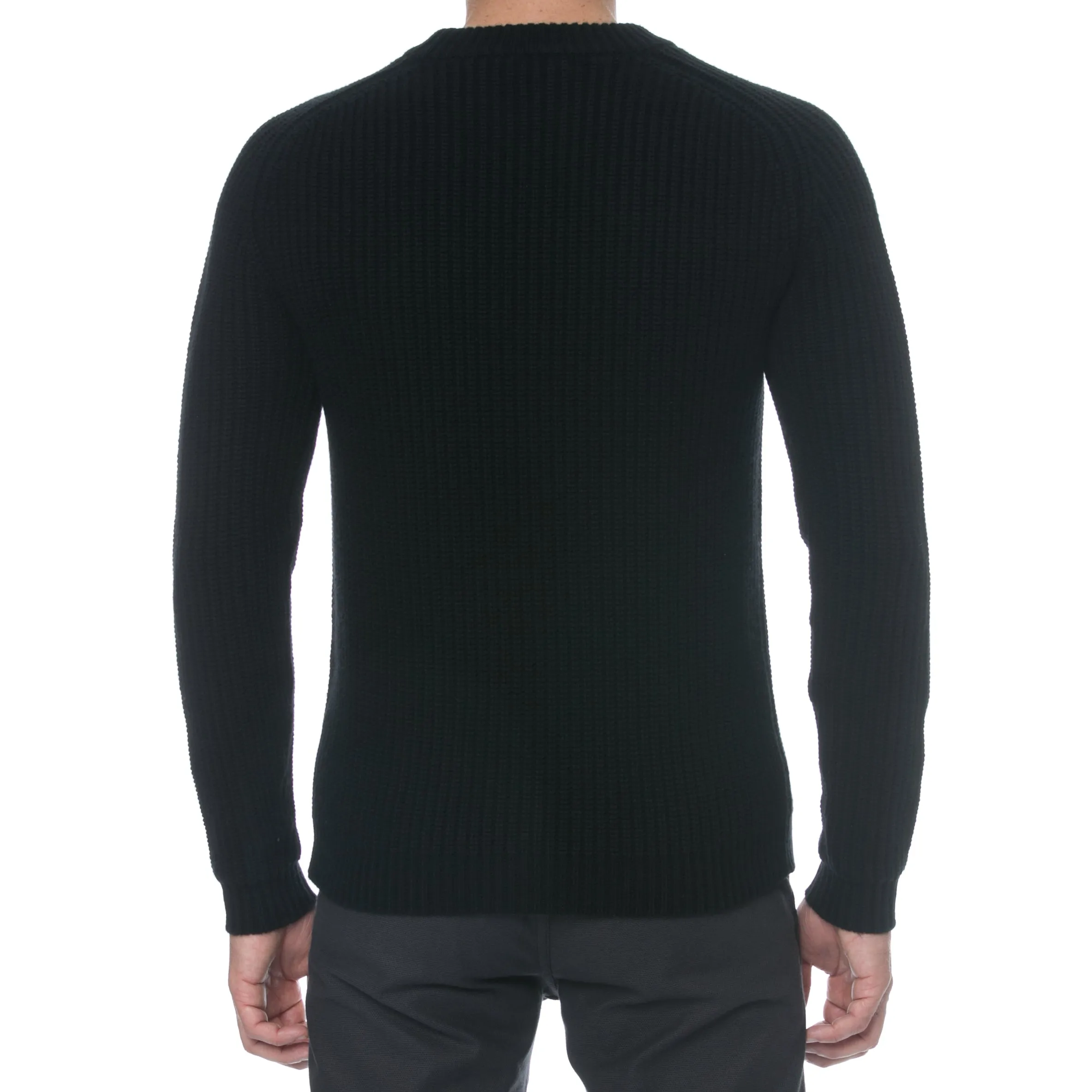 Black Cashmere Wool Chunky Rib Knit Fisherman Sweater