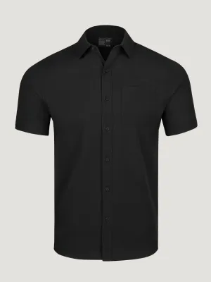 Black Short Sleeve Stretch Button Up