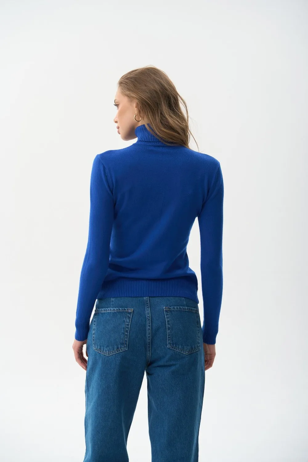 Blue Basic Knit Turtleneck Sweater