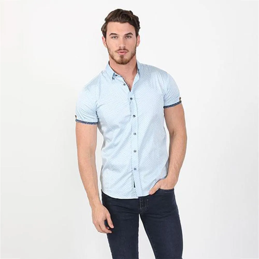 Blue Dot Print Short Sleeve Shirt