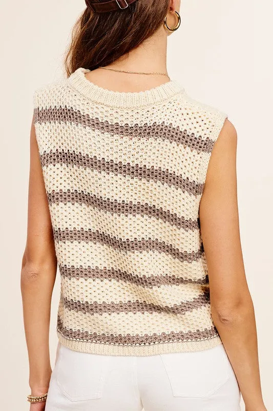 Bradley Chunky Stripe Sleeveless Sweater Top