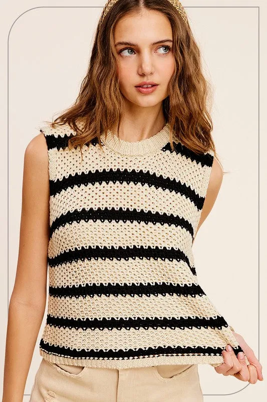 Bradley Chunky Stripe Sleeveless Sweater Top