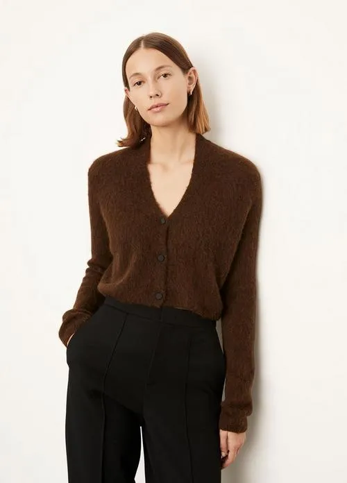 Brushed Shrunken Cardigan in Black Almond