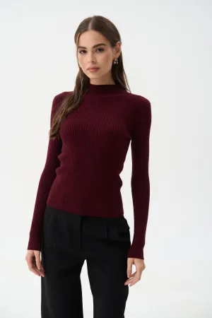 Burgundy Rib Knit Turtleneck Sweater