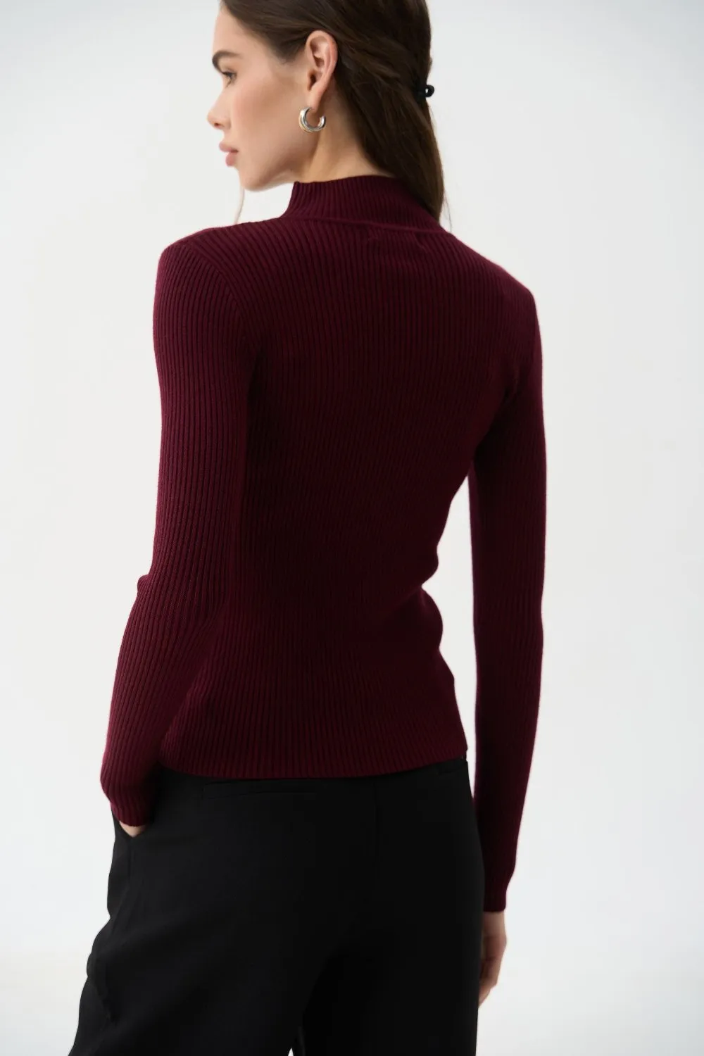 Burgundy Rib Knit Turtleneck Sweater