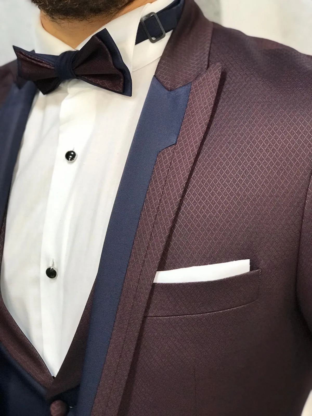 Buy Burgundy Slim Fit Peak Lapel Tuxedo by GentWith | Free Shipping