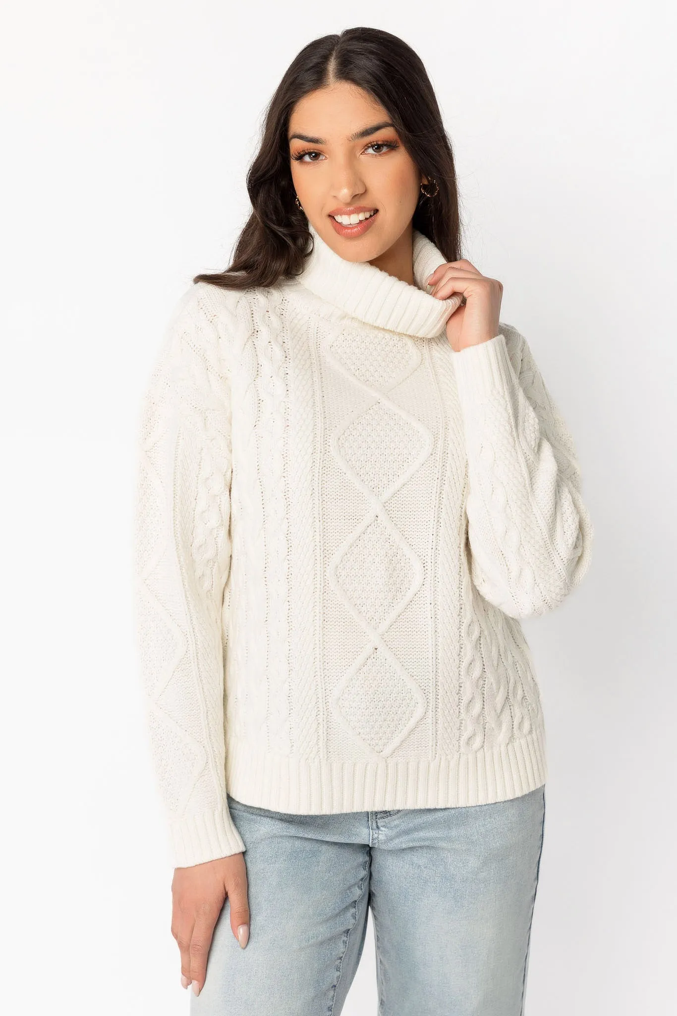 Cable-Knit Turtleneck Sweater