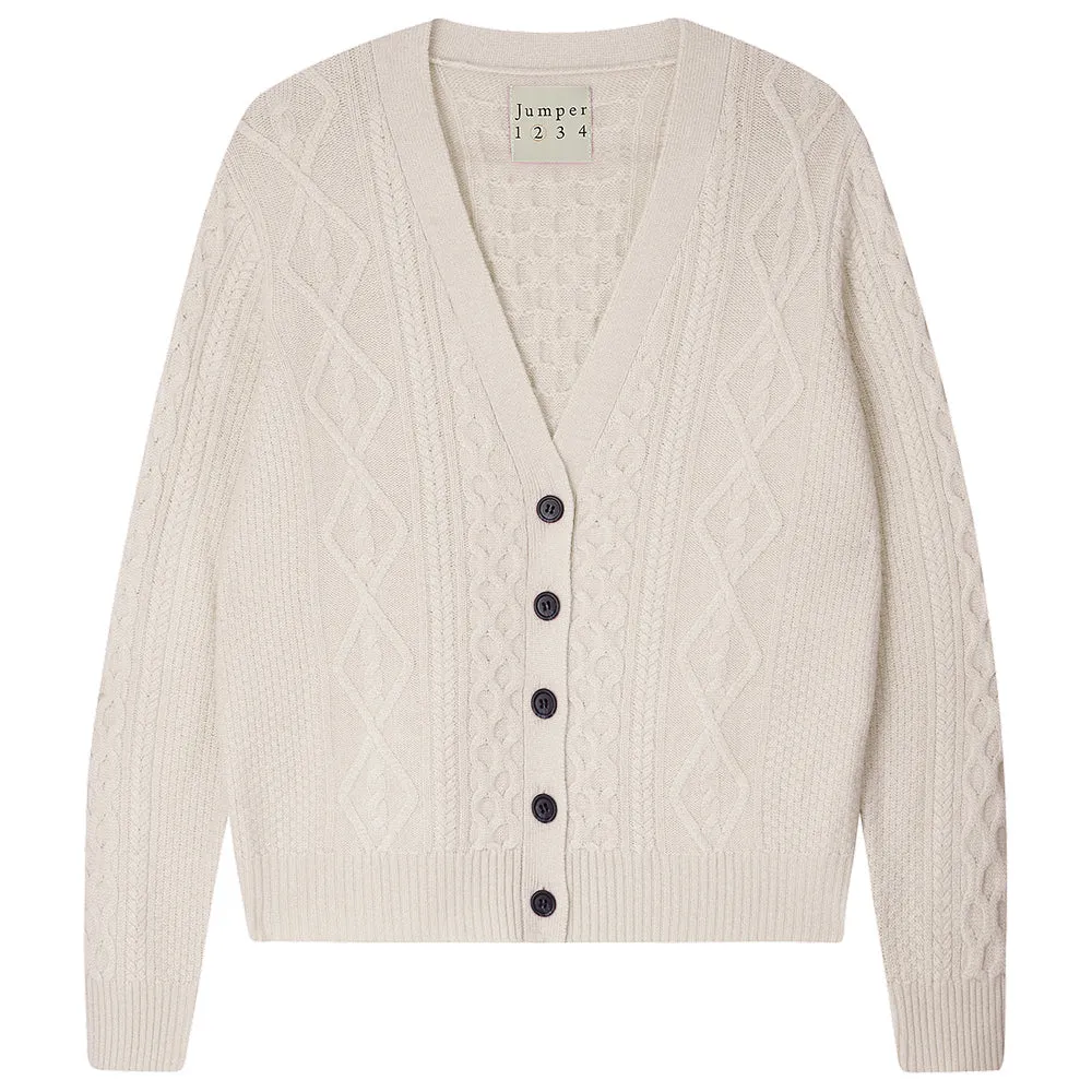 Cashmere Wool Aran Cardigan in Cream