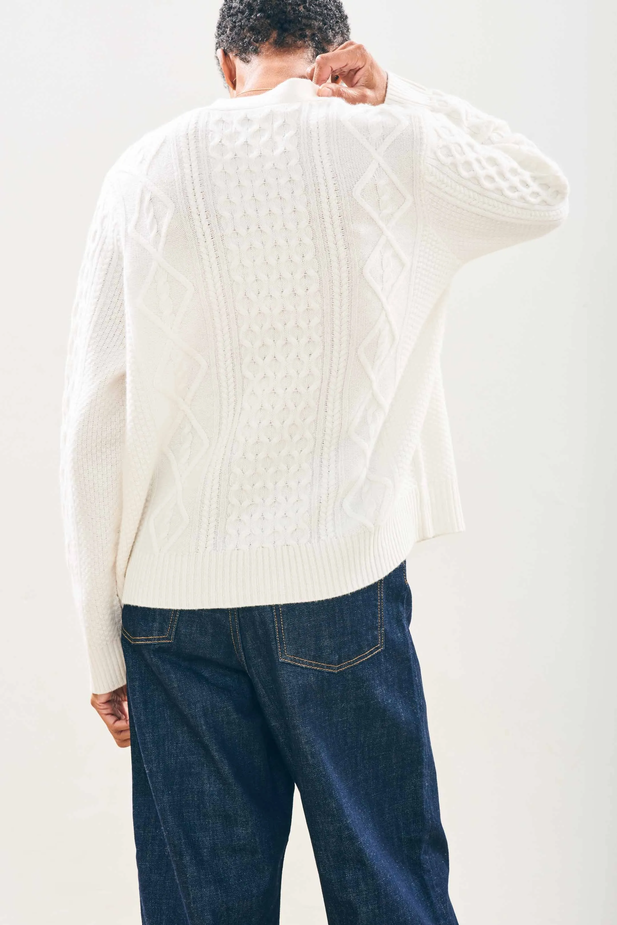 Cashmere Wool Aran Cardigan in Cream