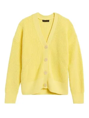 Chunky Ribbed Cardigan Sweater in Yellow Confetti