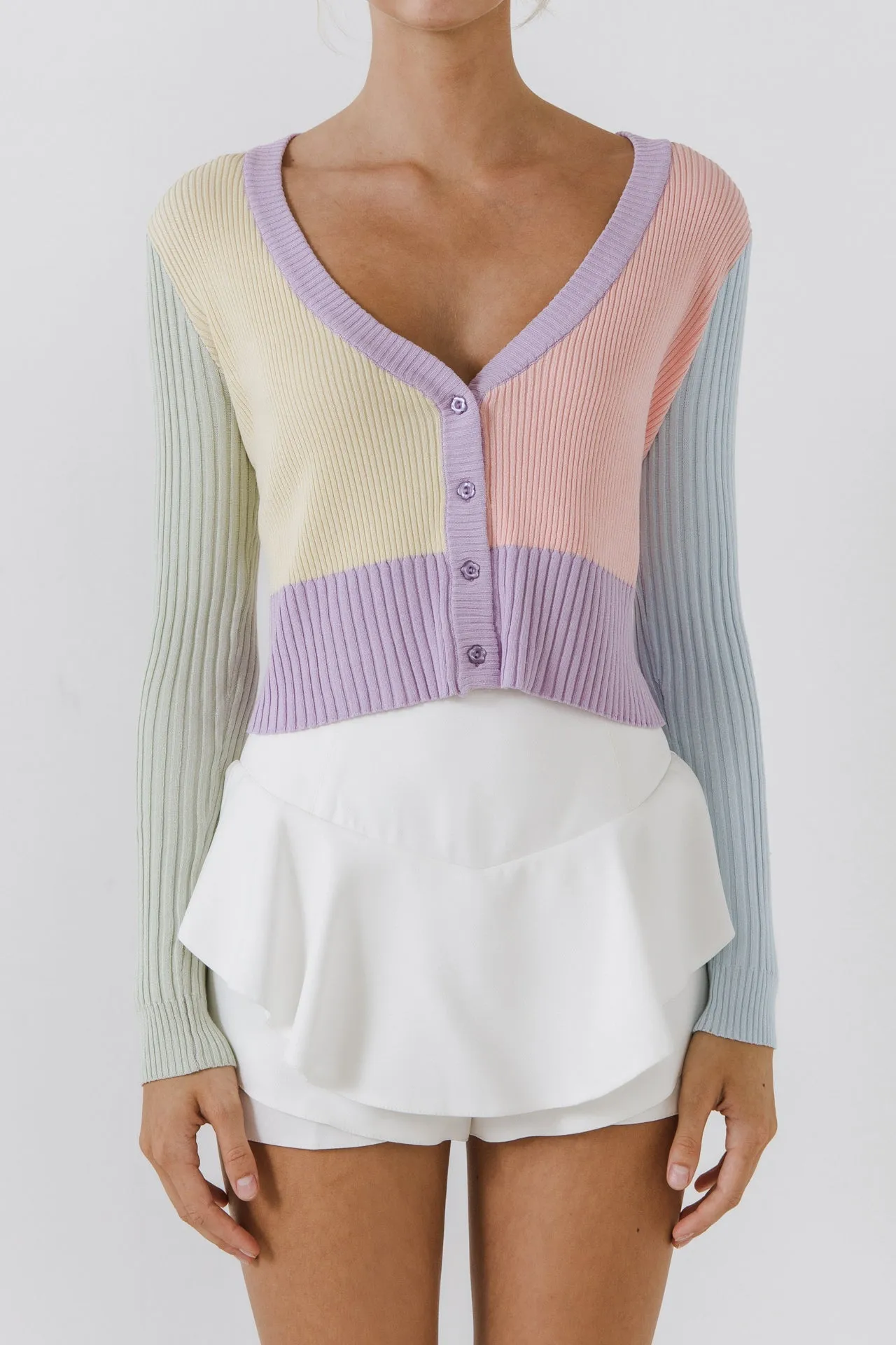 Color Blocked Knit Cardigan