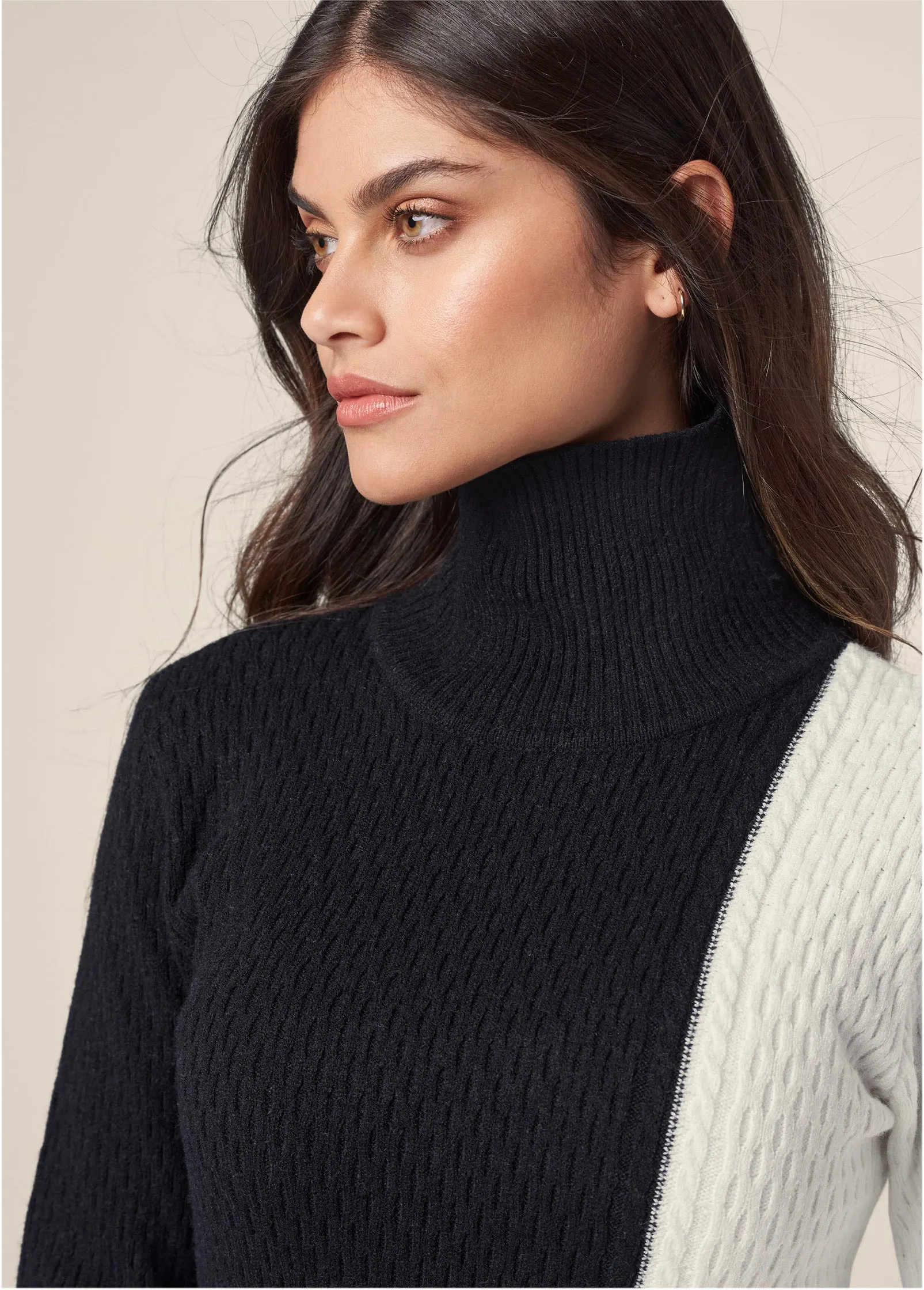 Colorblock Turtleneck Sweater - Black & Off White