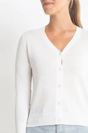 Cotton   Cashmere Superfine V Cardigan in White