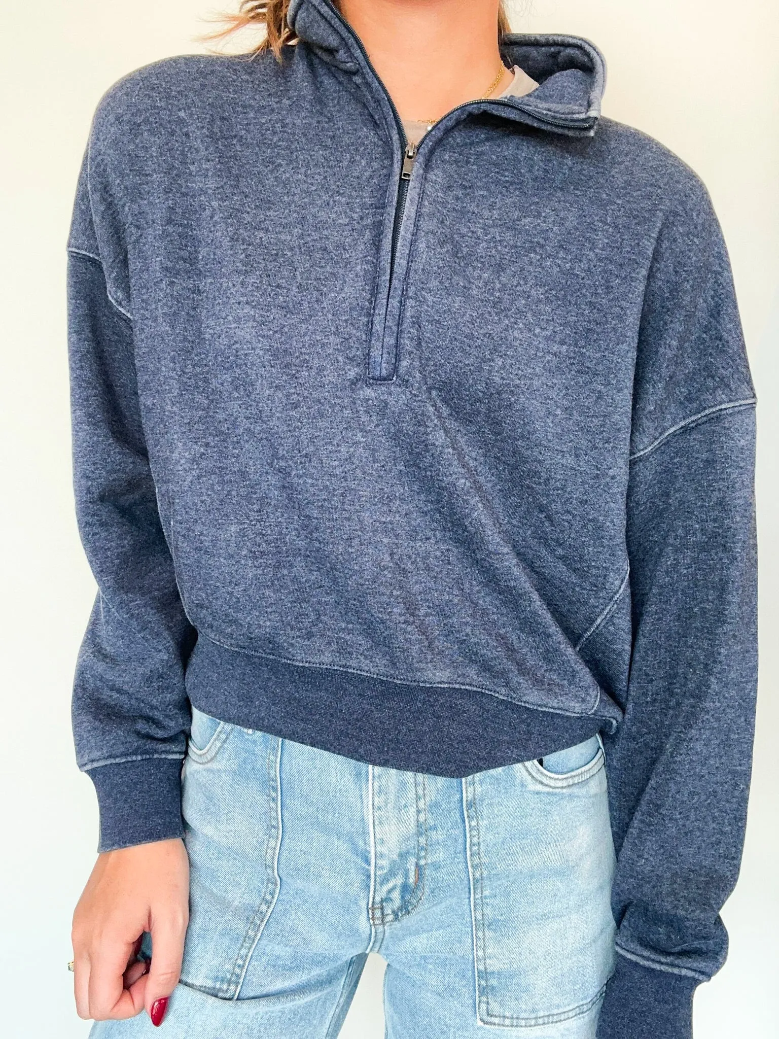 Courtney Quarter Zip- Heather Navy