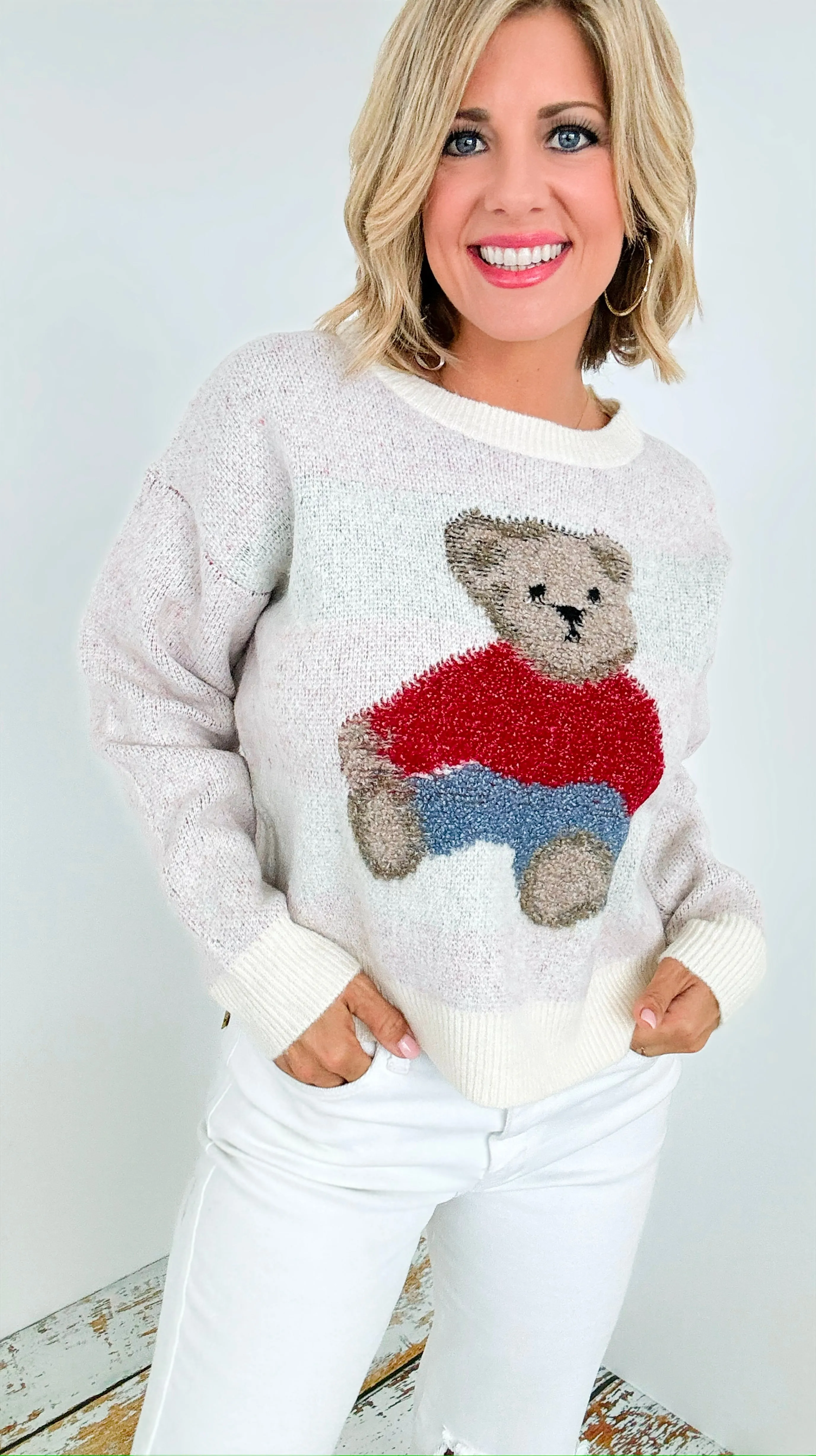 Cozy Bear Knit Sweater - Ivory