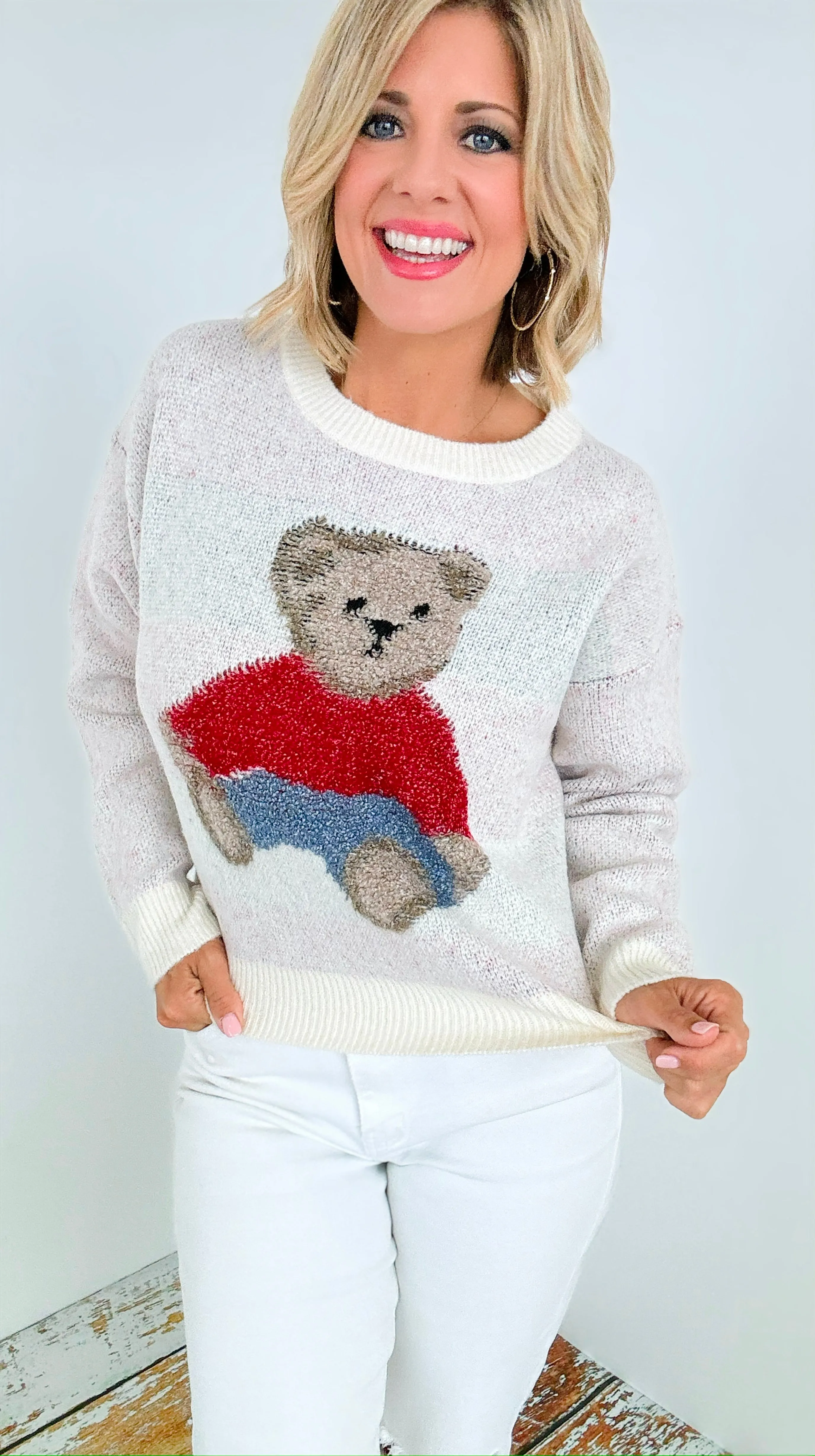 Cozy Bear Knit Sweater - Ivory