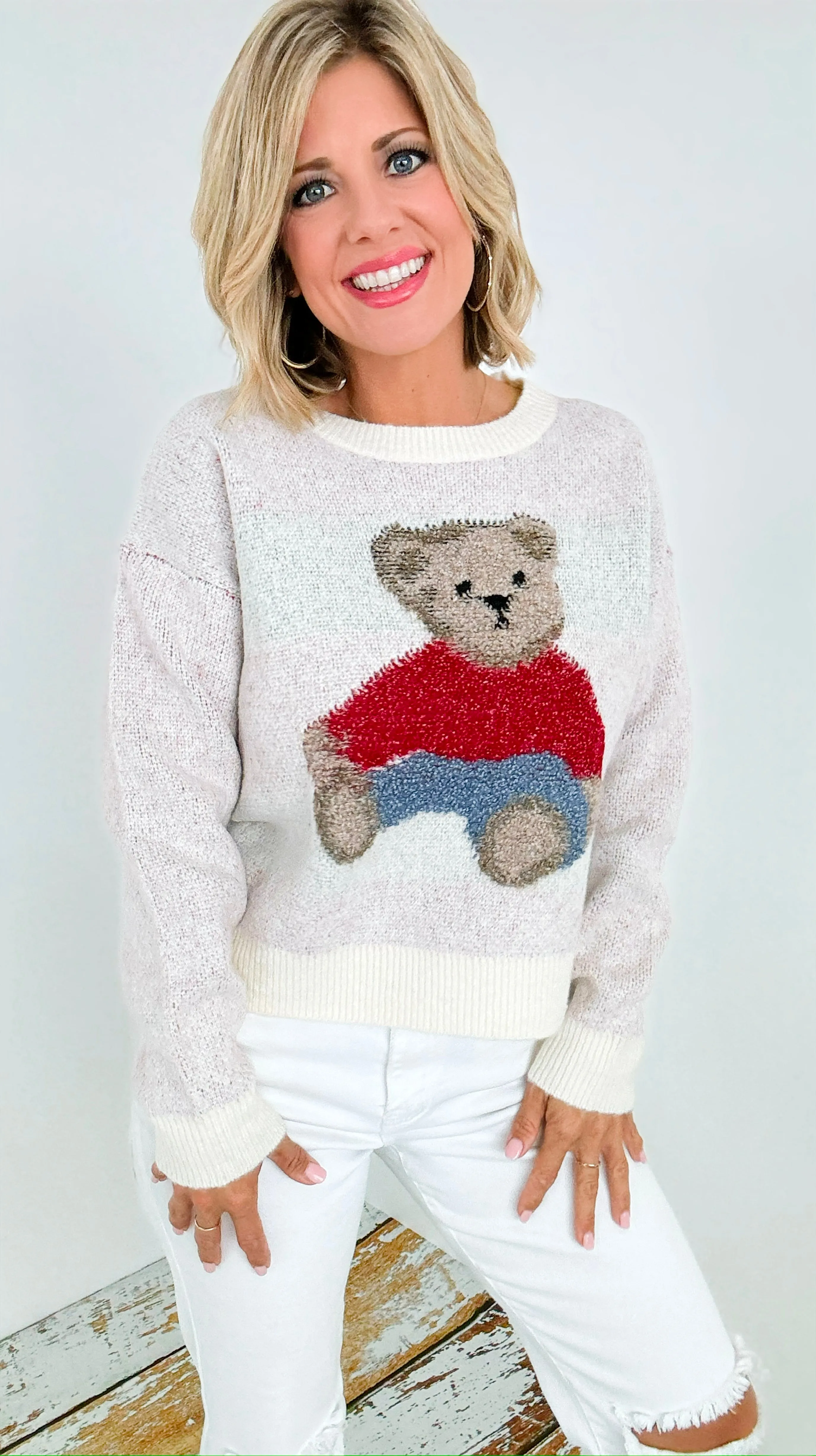 Cozy Bear Knit Sweater - Ivory