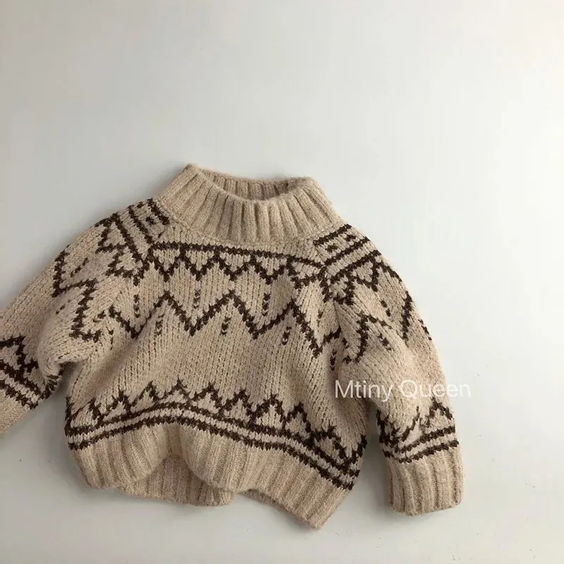 Cozy Beige High Neck Knit Sweater for Boys