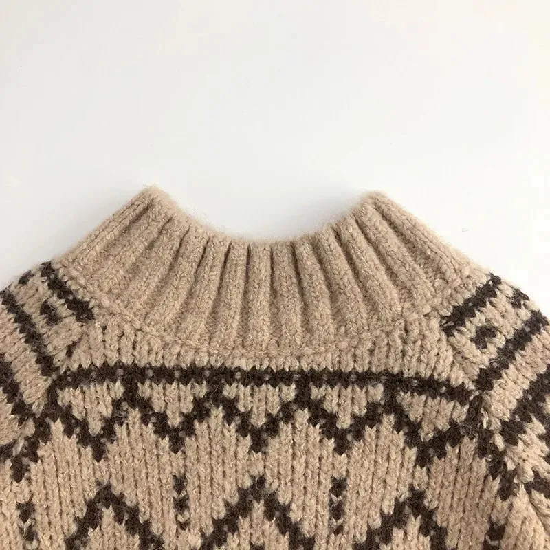 Cozy Beige High Neck Knit Sweater for Boys