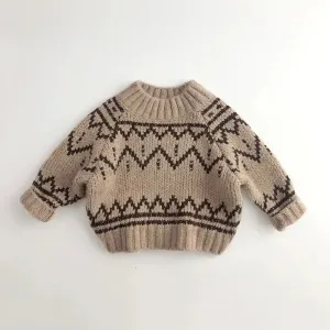 Cozy Beige High Neck Knit Sweater for Boys