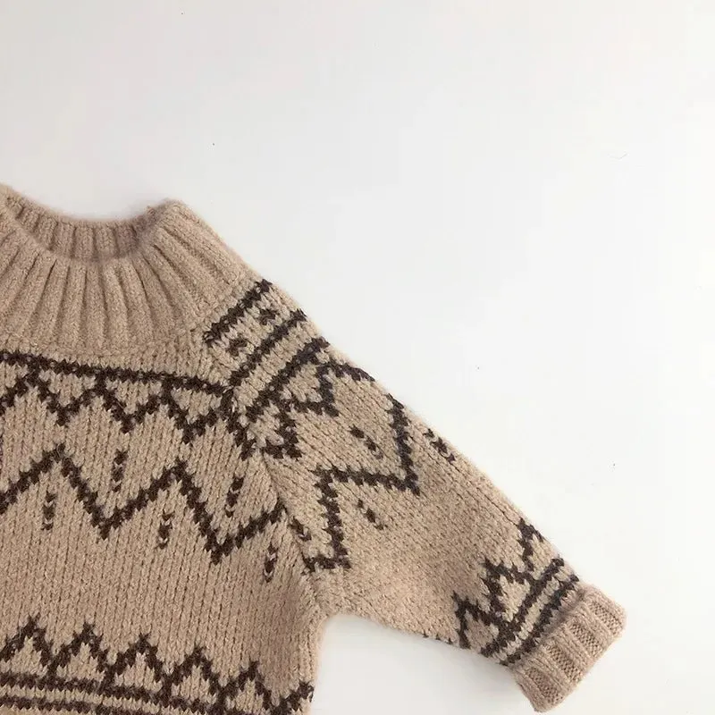 Cozy Beige High Neck Knit Sweater for Boys