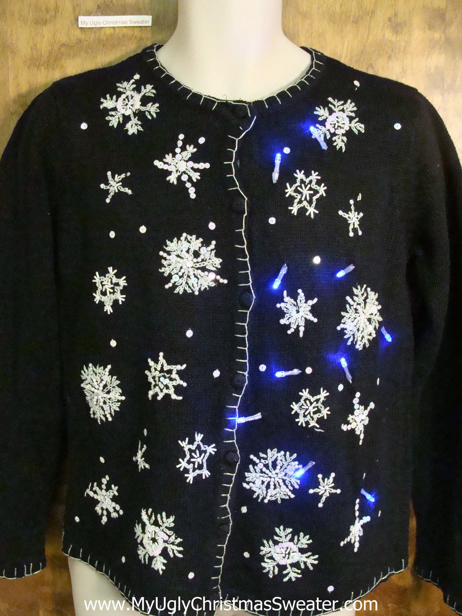 Crazy Snowflakes Christmas Sweater with Lights