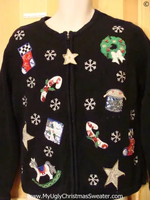 Dangling Zipper Pull Black Cheap Christmas Sweater