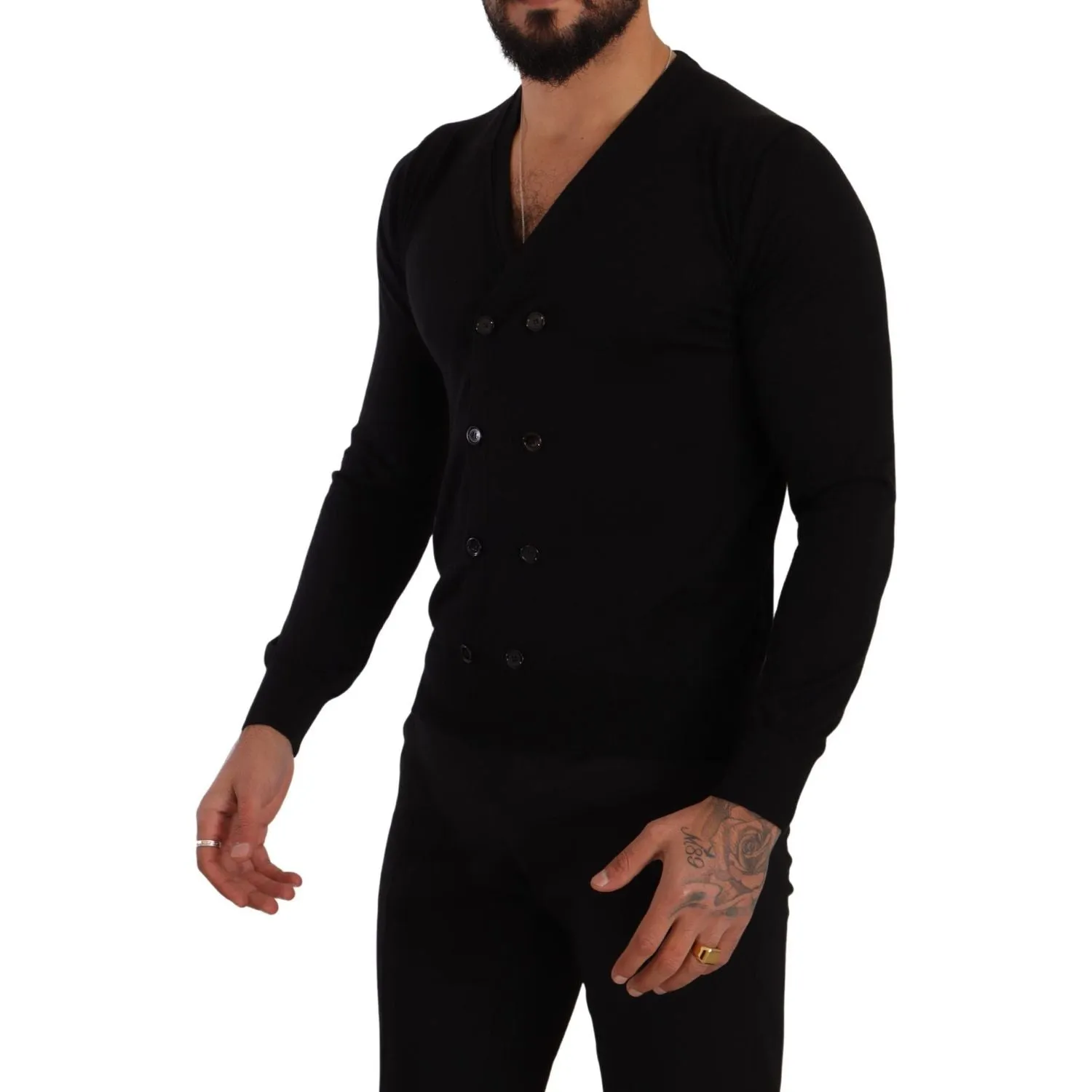 Dolce & Gabbana Elegant V-Neck Black Cashmere Cardigan