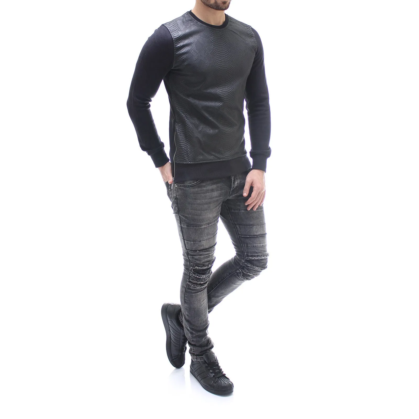 E1 Men Stylish Reptile Sweater - Black