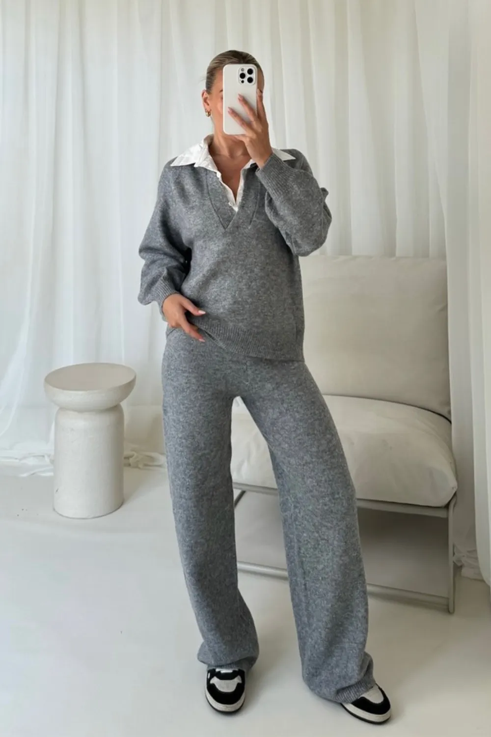 Emma grey combined shirt sweater co-ord