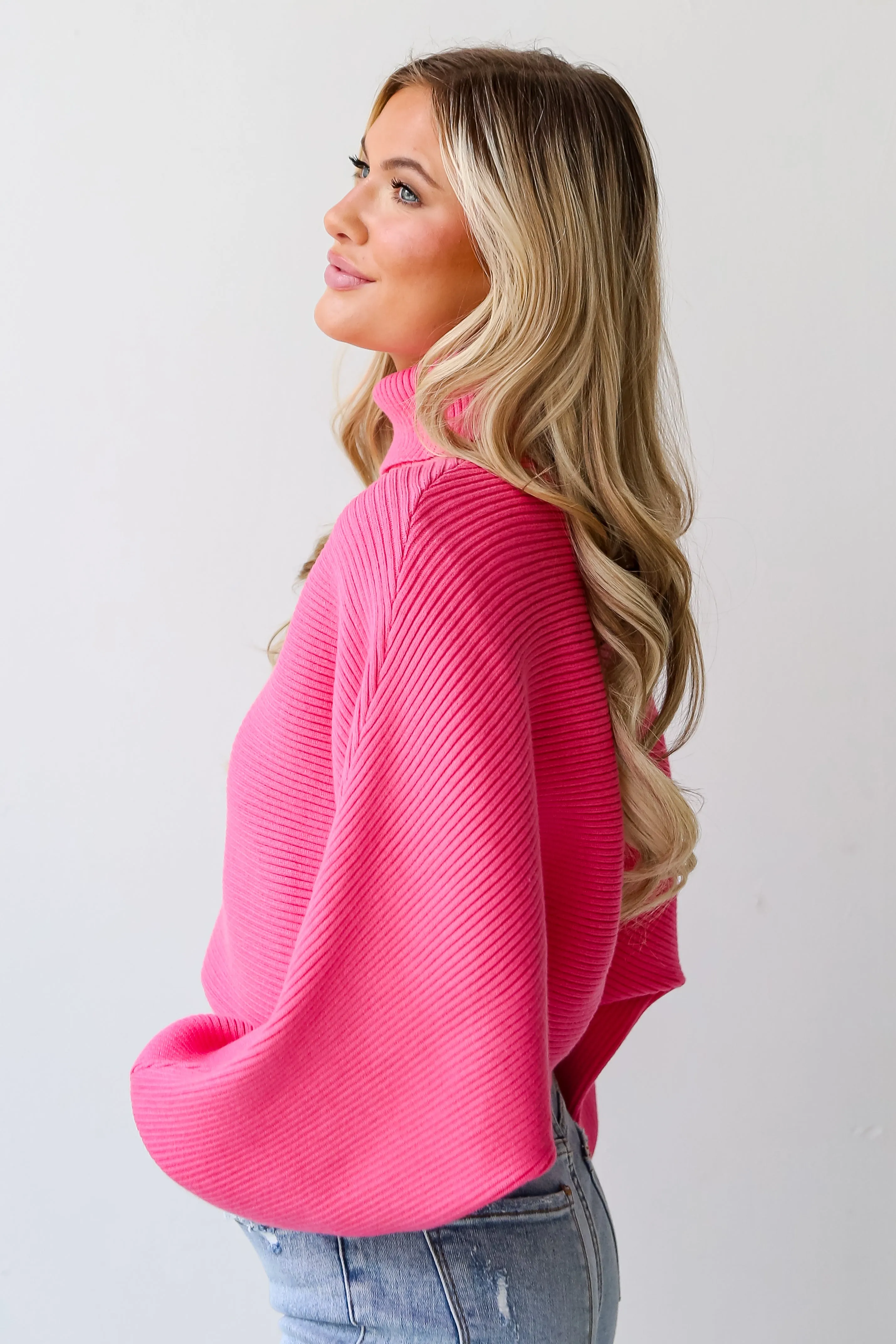 FINAL SALE - Cutely Charming Pink Ribbed Turtleneck Sweater