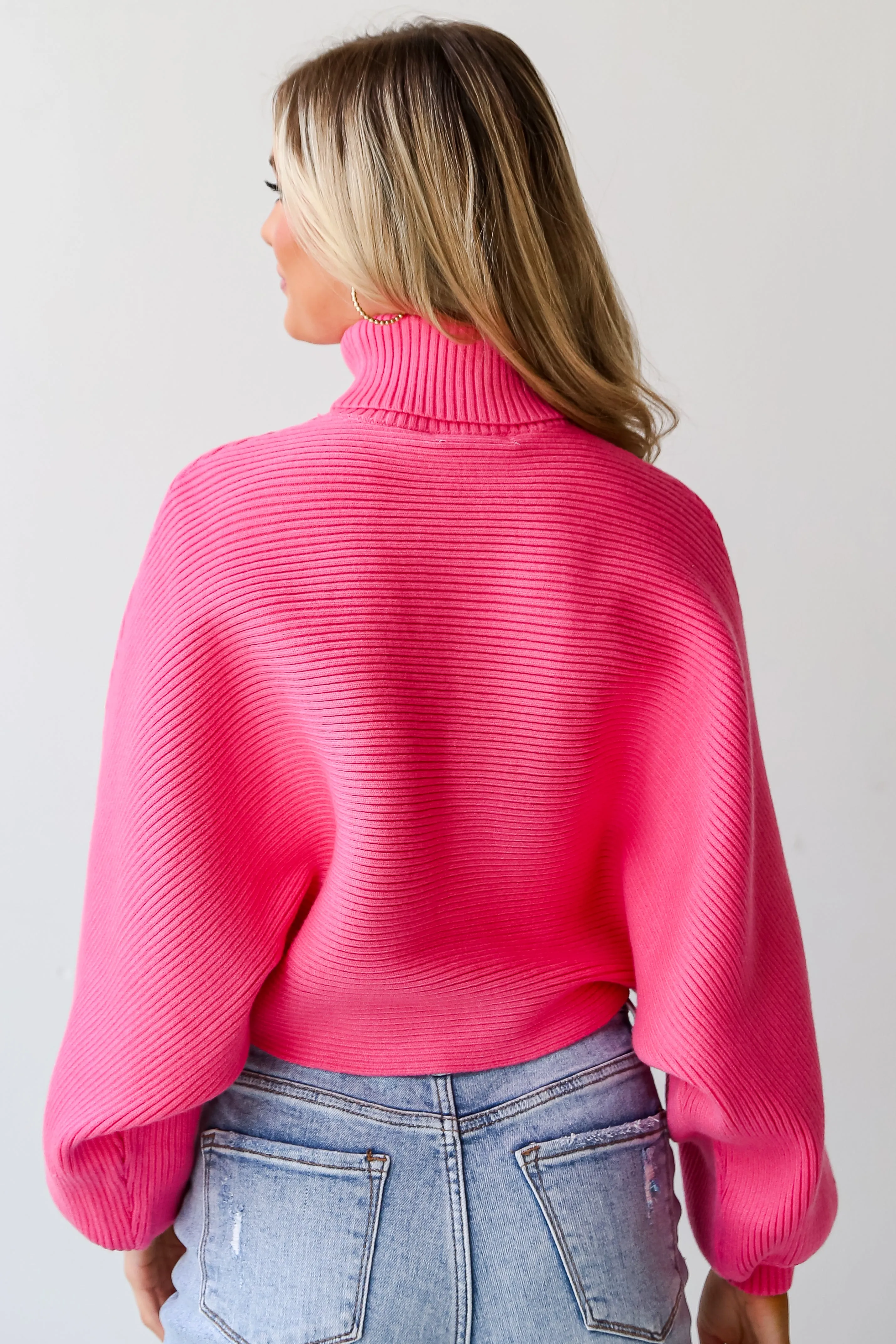 FINAL SALE - Cutely Charming Pink Ribbed Turtleneck Sweater