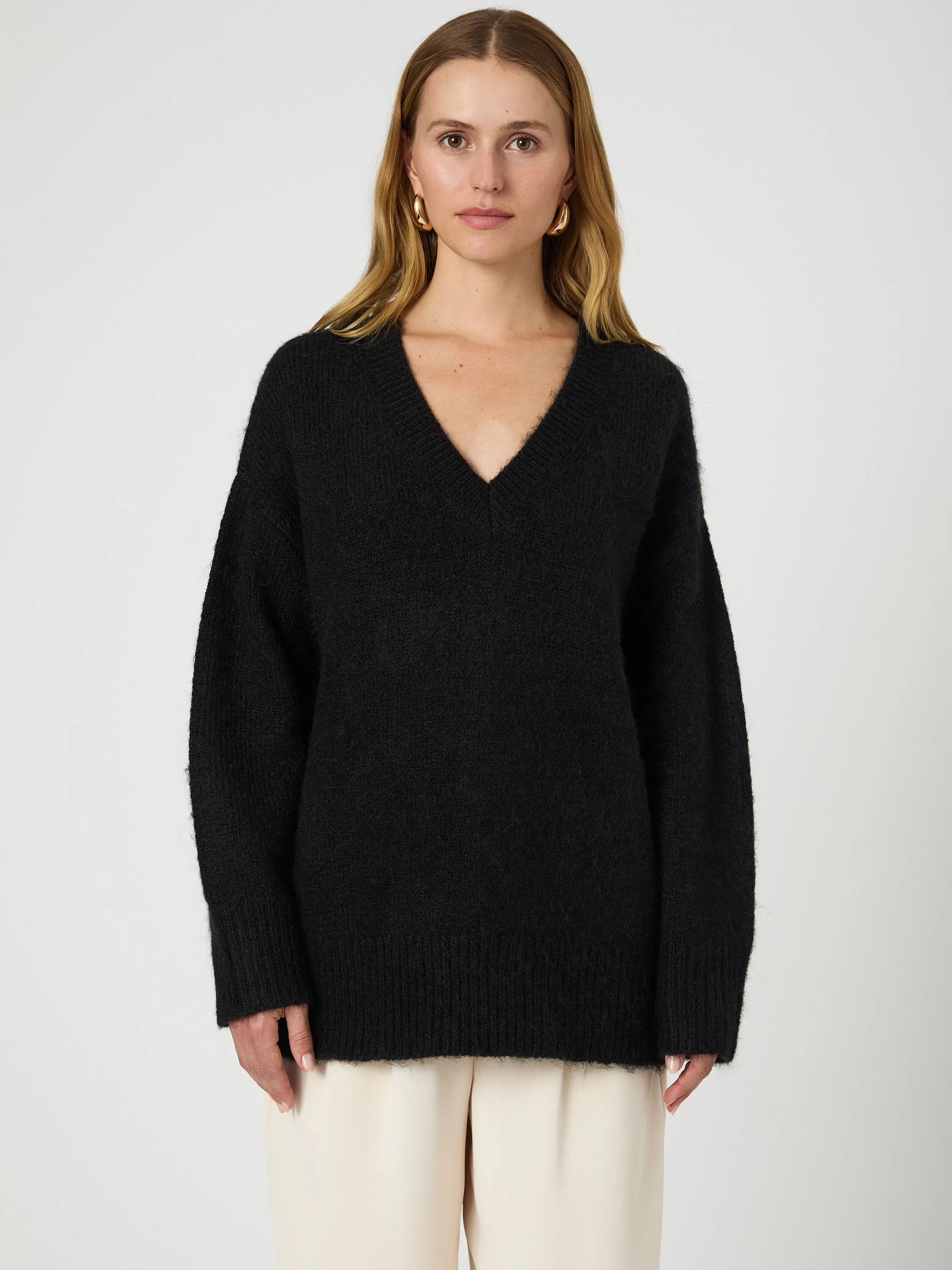 Fluffy Knit V Neck Oversized Sweater