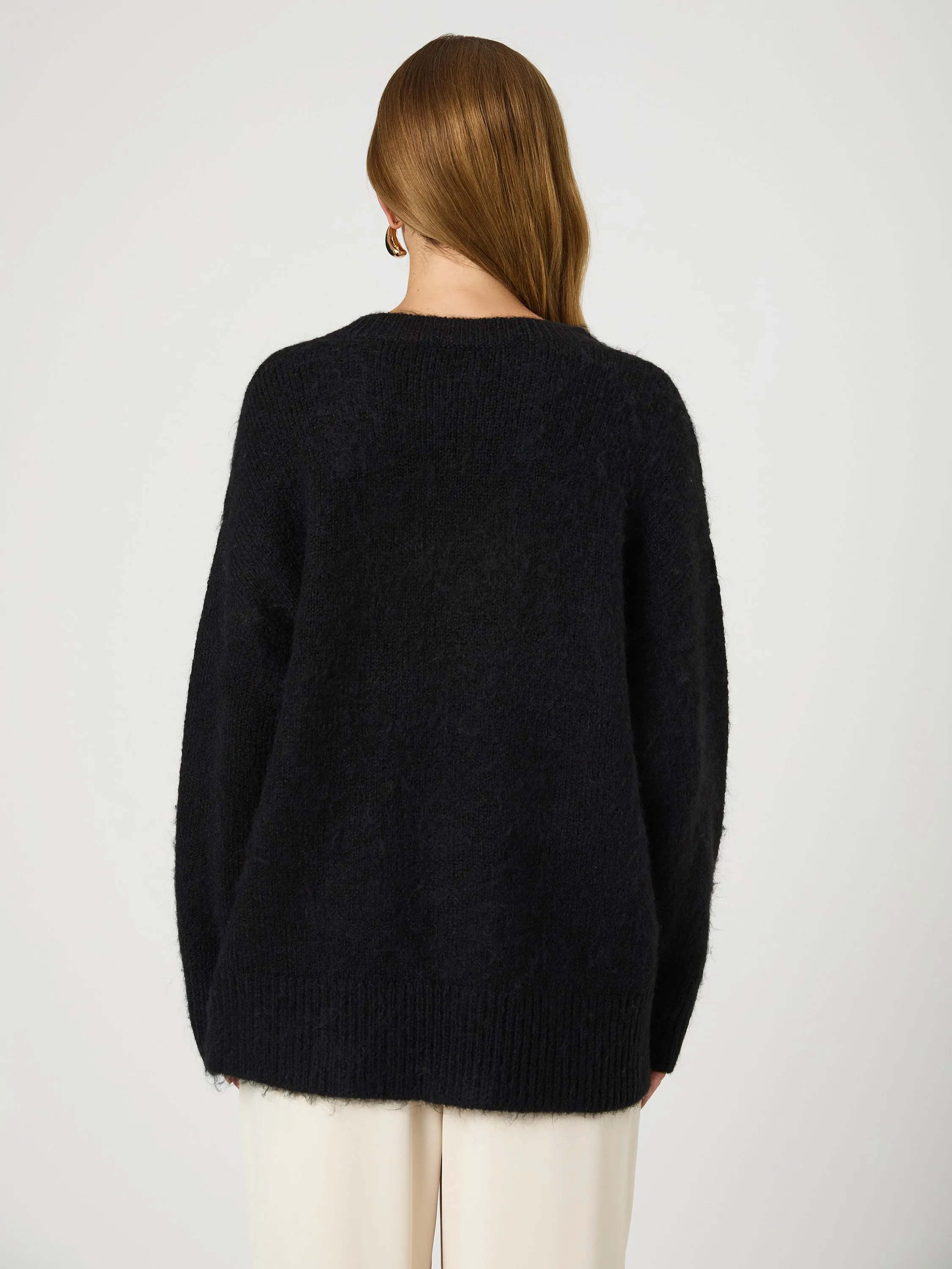 Fluffy Knit V Neck Oversized Sweater