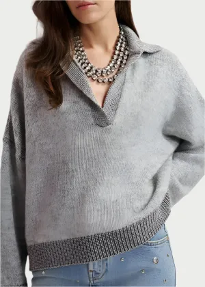 Grey Knit Polo Sweater