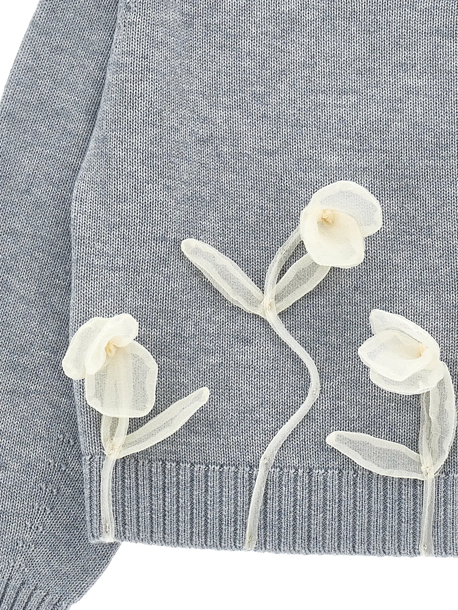 Grey Knit Tulip Applique Sweater