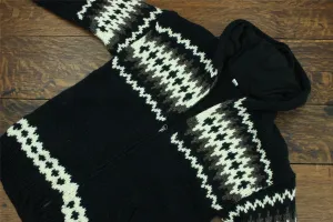 Hand Knitted Wool Hooded Jacket Cardigan - Fairisle Black