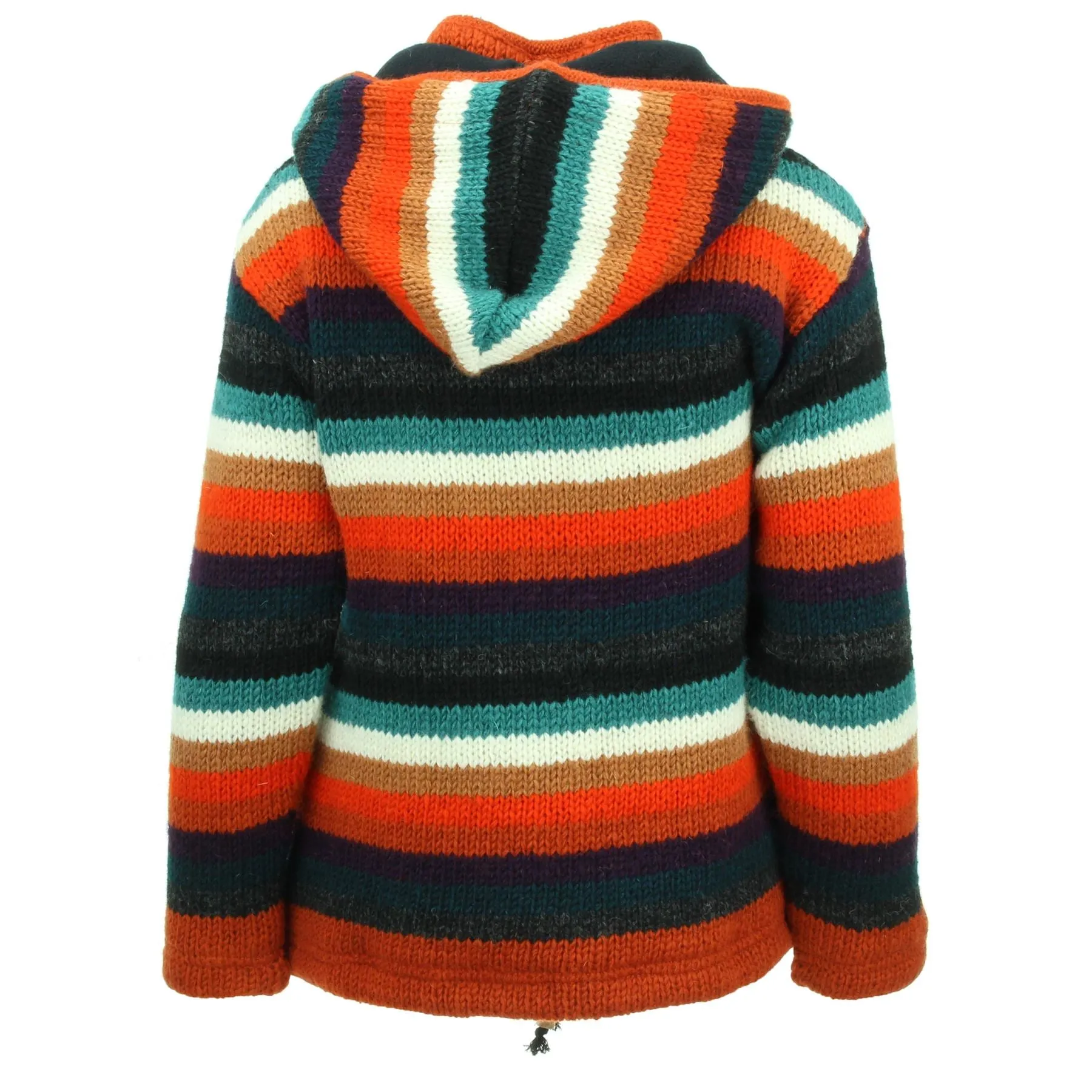 Hand Knitted Wool Hooded Jacket Cardigan Ladies Cut - Stripe Anu