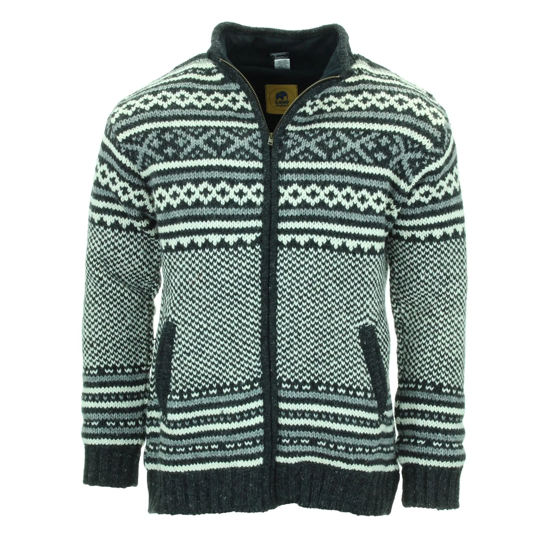 Hand Knitted Wool Jacket Cardigan - Fairisle Charcoal