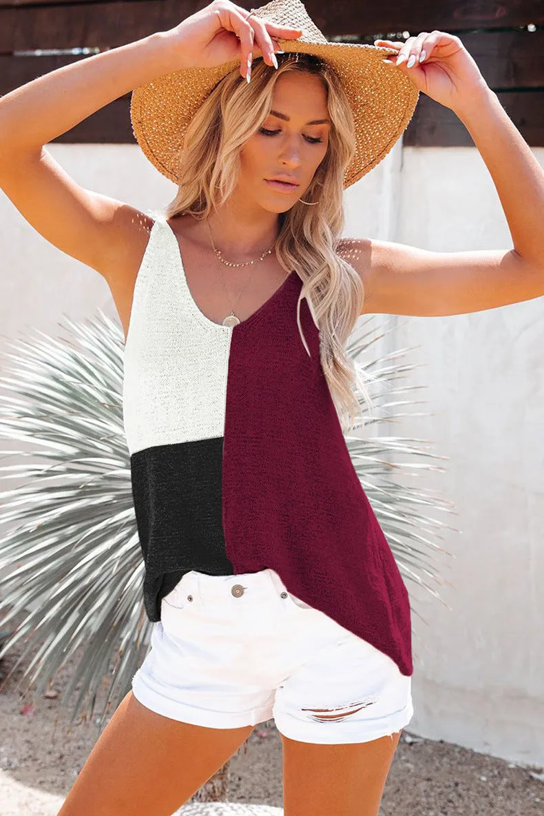 Haute Edition Women's V-Neck Color Block Sweater Knit Tank