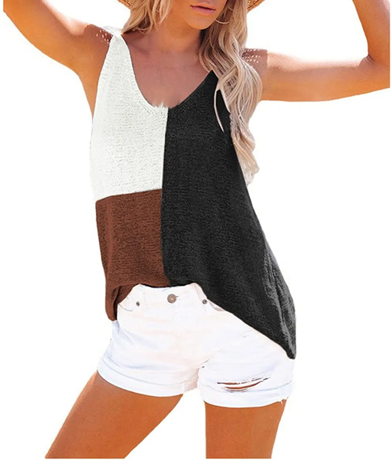 Haute Edition Women's V-Neck Color Block Sweater Knit Tank