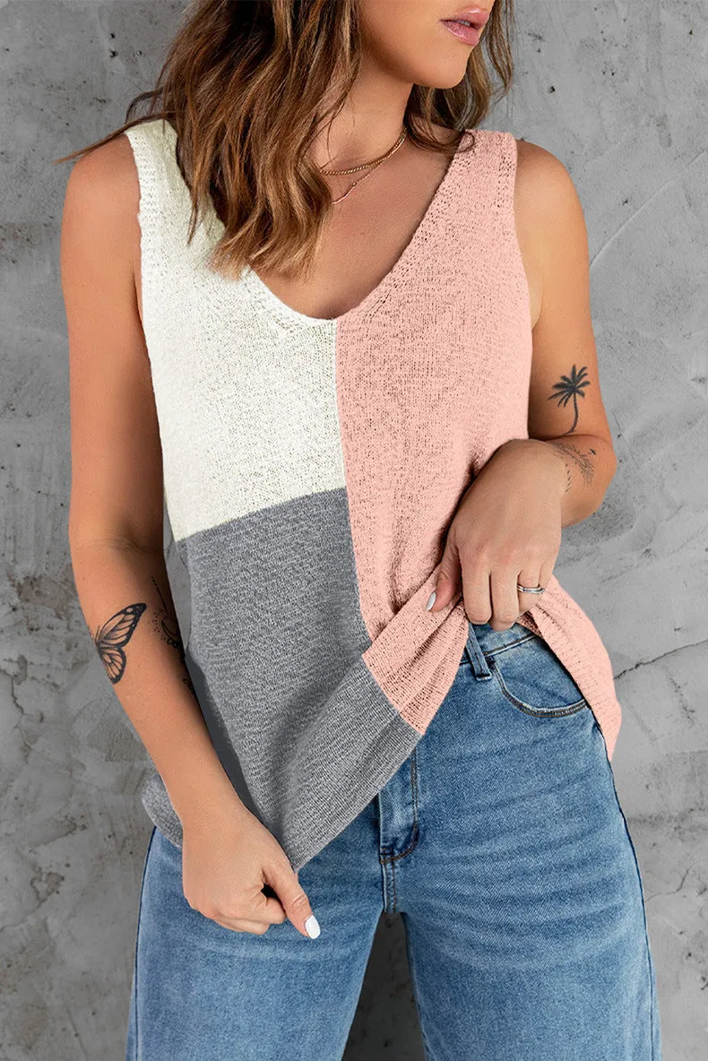 Haute Edition Women's V-Neck Color Block Sweater Knit Tank